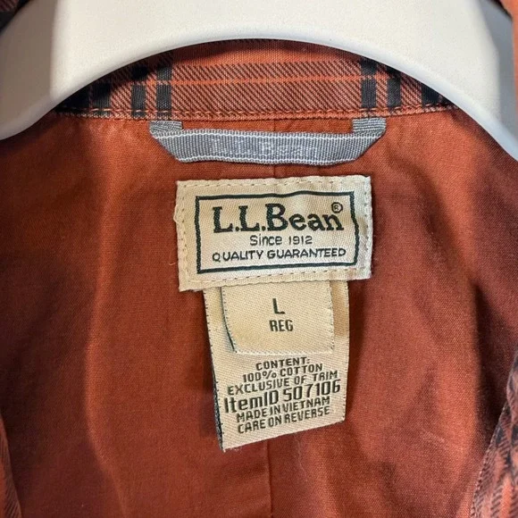 LL Bean Plaid Button Down Mens Large Rust Orange Excellent Reinforced Elbows - Picture 4 of 7